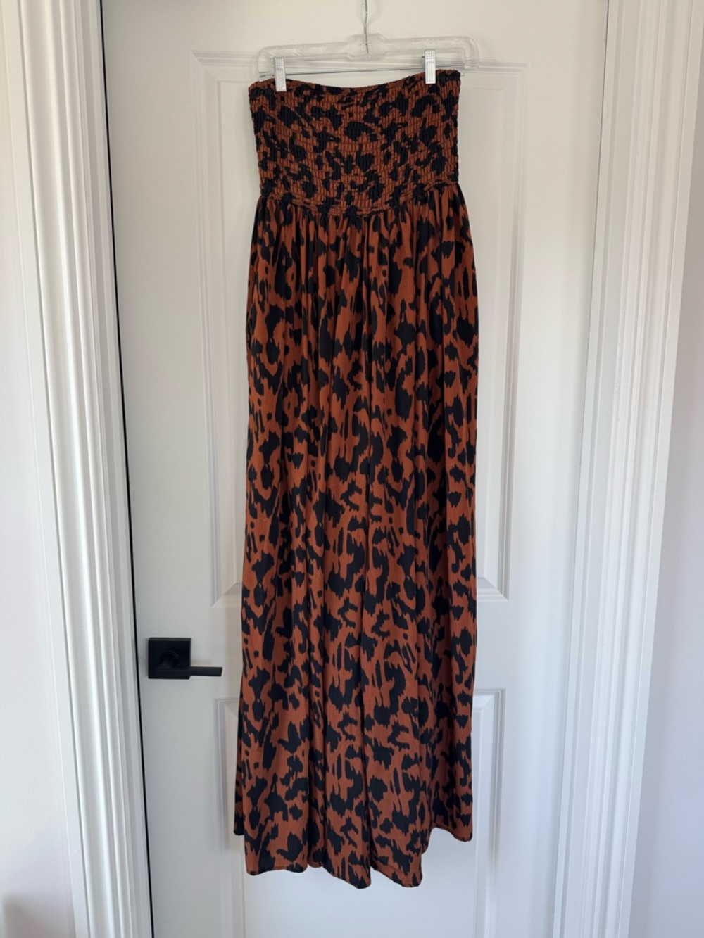 Sleeveless Smocked Maxi Dress in Brown Leopard Print